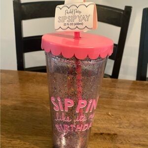 Packed Party Pink Glitter Tumbler with Straw